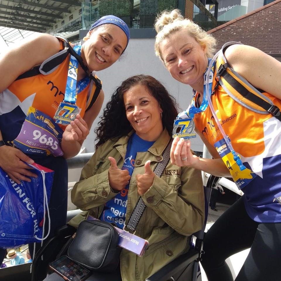 Eleanor with her sister and friend at Rob Burrow Leeds Marathon