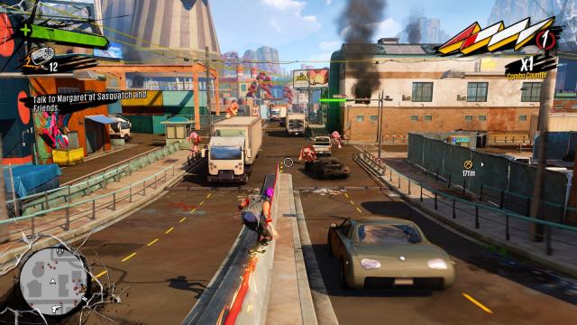 Sunset Overdrive screens show action on foot and in the air