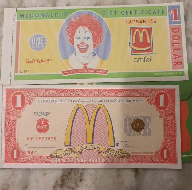 McDonald's gift certificates