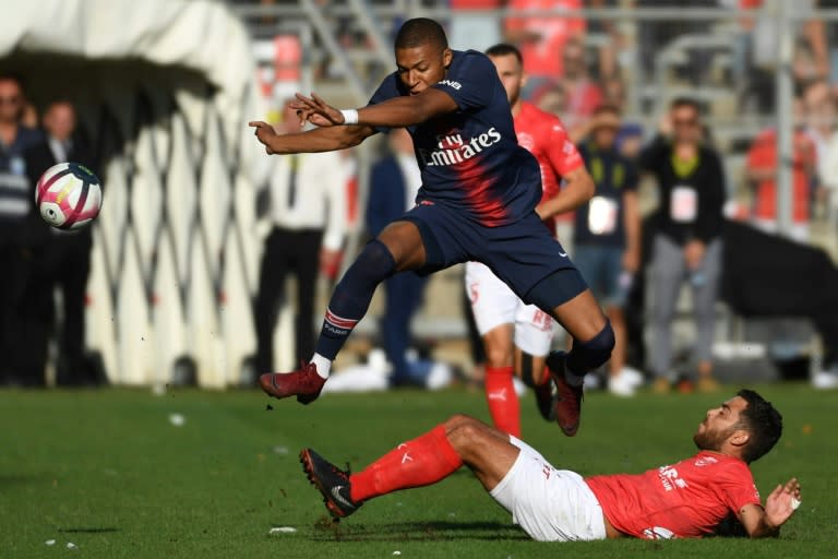 Kylian Mbappe was sent off in PSG's win at Nimes two weeks ago after reacting to a challenge by Teji Savanier