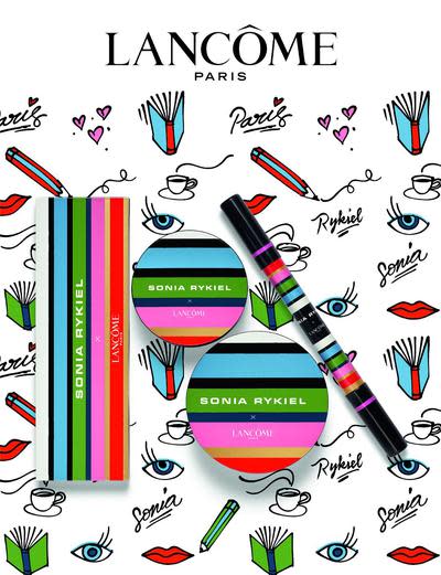 <p><b>Lancôme x Sonia </b>: La dernière collaboration en date est celle avec Lancôme. Une gamme de cosmétiques habillée de rayures aux couleurs vives a été créée à l’occasion. </p>