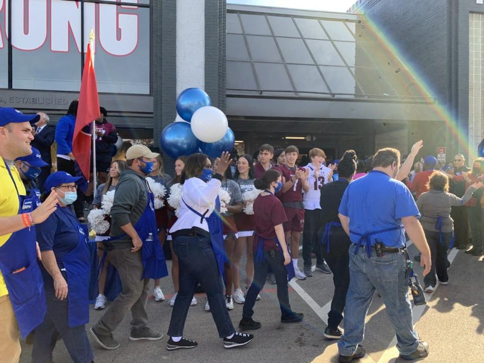 Kroger employees enter the 240 New Byhalia Road store Nov. 10, 2021 six weeks after mass shooting. A gunman opened fire Sept. 23, 2021 inside Kroger, injuring 15, killing one then himself.