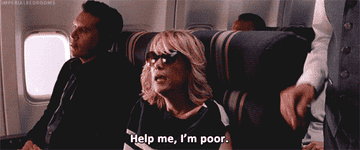 person on a plane saying, help me i'm poor