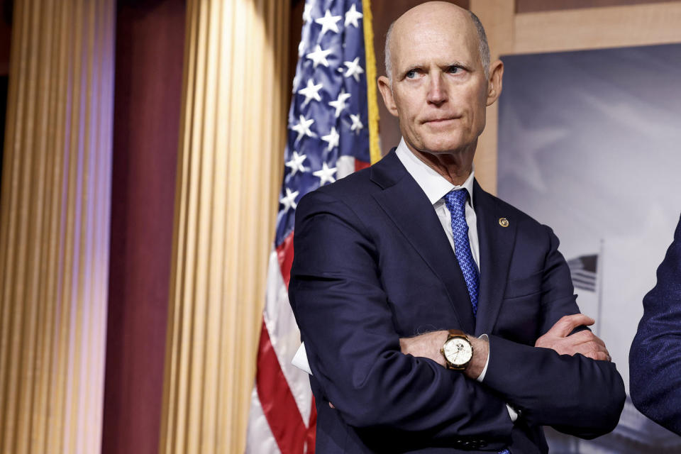 Sen. Rick Scott, R-Fla., during a news conference at the Capitol on Jan. 25, 2023. (Anna Moneymaker / Getty Images file)