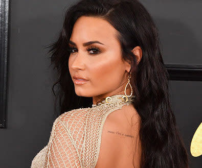 Demi Lovato sizzles in a plunging, open-front sheer dress at the Grammys