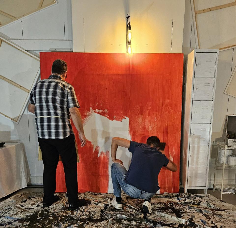 Lee Gundersheimer, left, as Mark Rothko, and Alex Teicheira as his assistant, Ken, work on a commission in a scene from "Red" by John Logan at Tree Fort Productions Projects.