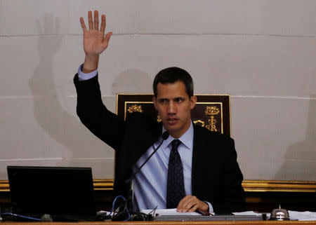 Venezuelan opposition leader and self-proclaimed interim president Juan Guaido attends a session of the Venezuela's National Assembly in Caracas, Venezuela January 29, 2019. REUTERS/Carlos Garcia Rawlins