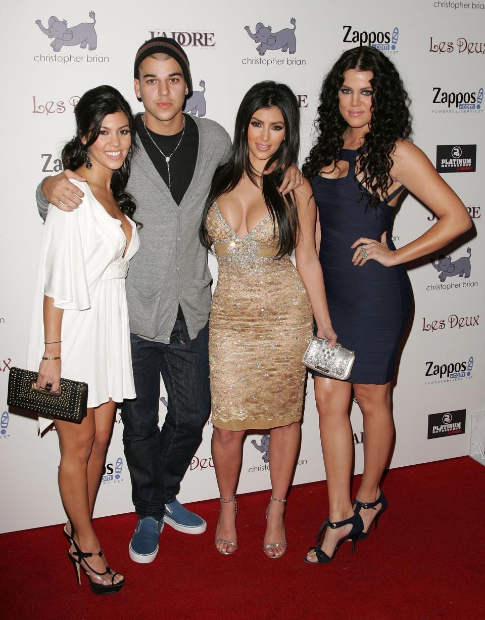 Kourtney, Robert, Kim and Khloe Kardashian at Kim's birthday party in Los Angeles on Oct. 21, 2007.