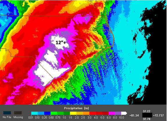 Rainfall totals in NC, SC and Va. from Hurricane Matthew.