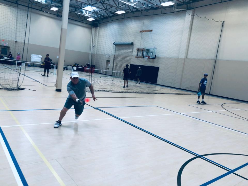 Pickleball players compete in a round robin tournament in Palm Desert on June 5, 2022. During the competition, one player had a medical emergency, and others came to her aid.