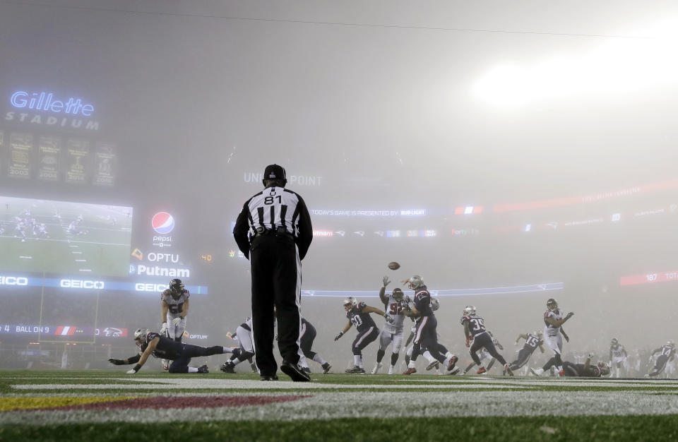 Last month, fog forced NBC to use its SkyCam angle during the Patriots-Falcons game; next week, they’ll use SkyCam as the primary angle intentionally. (AP)