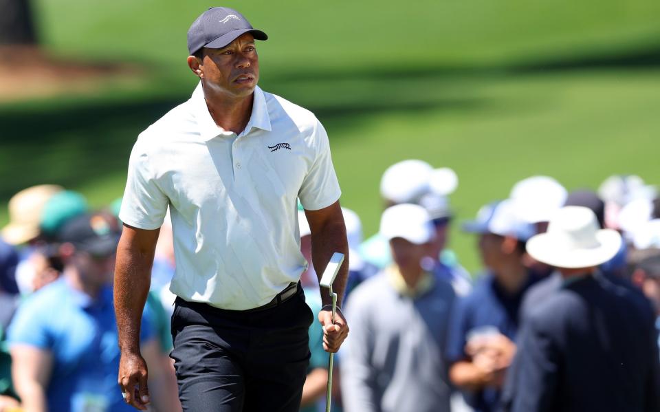 Tiger Woods walking to the second green