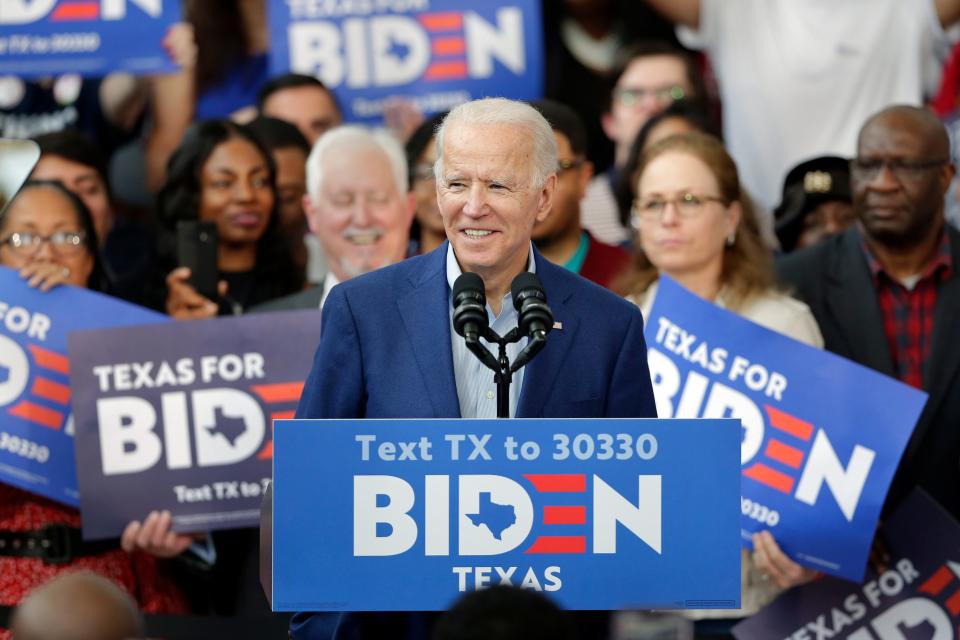 Democratic presidential candidate Joe Biden campaigns in Houston on March 2.
