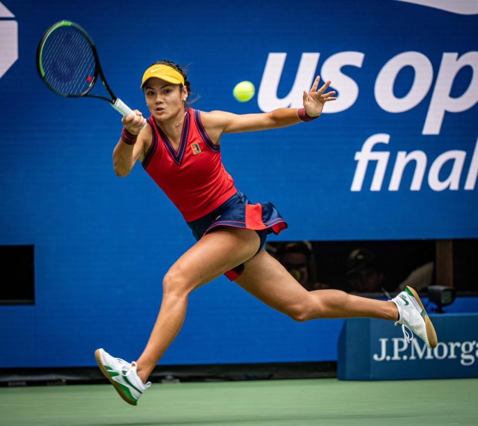 <div class="inline-image__title">1339843435</div> <div class="inline-image__caption"><p>Raducanu hits a forehand in the first set against Leylah Fernandez of Canada, during the women’s finals match in Flushing Meadow Park, Queens, New York, on Sept. 11, 2021.</p></div> <div class="inline-image__credit">J. Conrad Williams Jr./Newsday RM via Getty Images</div>