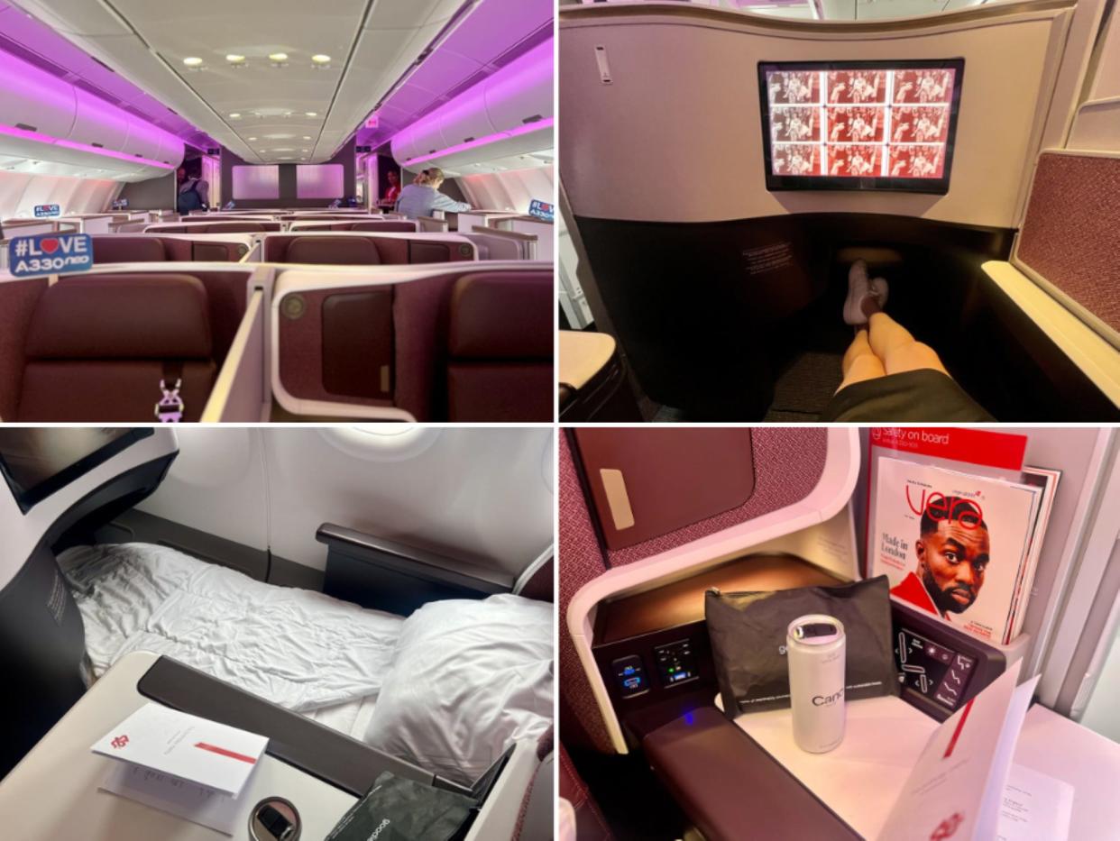 Collage of Virgin A330neo Upper Class.