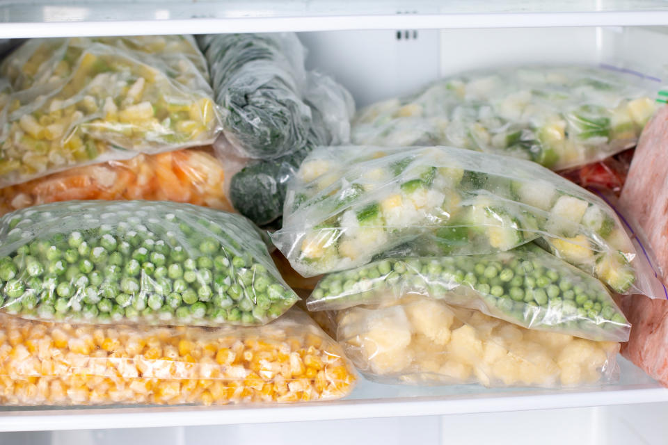 Frozen vegetables in the freezer