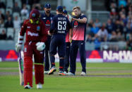 Cricket - England vs West Indies - First One Day International - Emirates Old Trafford, Manchester, Britain - September 19, 2017 England's David Willey celebrates taking the wicket of West Indies' Devendra Bishoo Action Images via Reuters/Jason Cairnduff