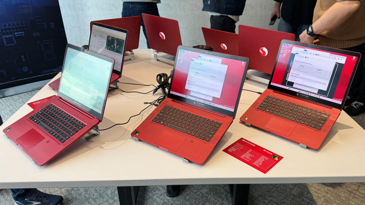  Red reference laptops running Qualcomm Snapdragon X Elite. 