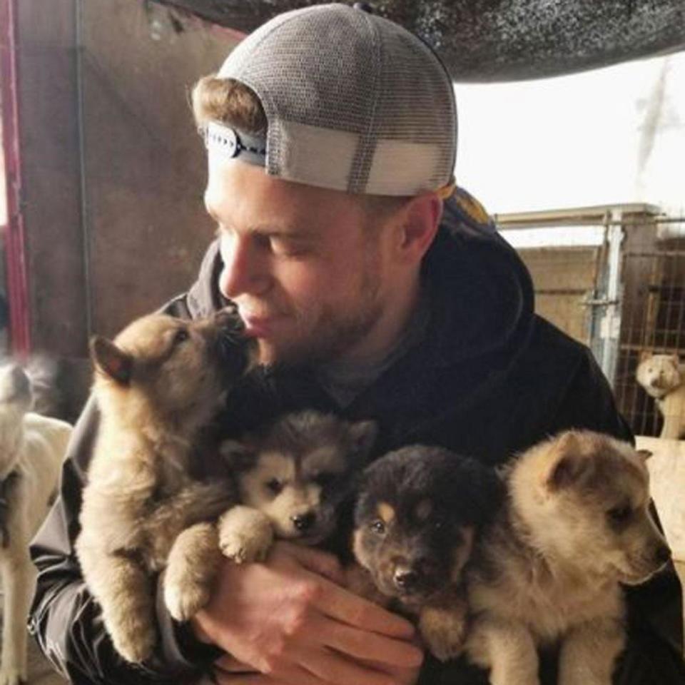 US Olympic skier Gus Kenworthy after visiting a South Korean dog meat farm (Gus Kenworthy Instagram)