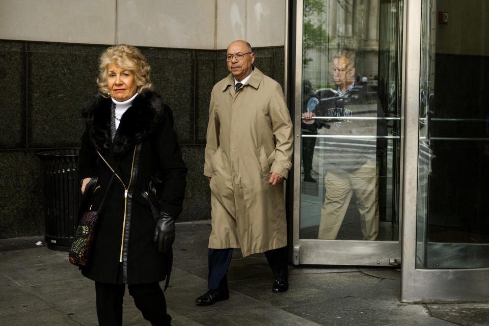 Former Philadelphia police detective Manuel Santiago leaves the Juanita Kidd Stout Center for Criminal Justice, Friday, April 5, 2024, in Philadelphia. Three long-retired Philadelphia police detectives, Martin Devlin, Manuel Santiago and Frank Jastrzembski, are accused of lying under oath at the 2016 retrial of a man the jury exonerated in a 1991 rape and murder. The case, if it proceeds to trial in November, would mark a rare time when police or prosecutors face criminal charges for flawed work that leads to wrongful convictions. (AP Photo/Joe Lamberti)