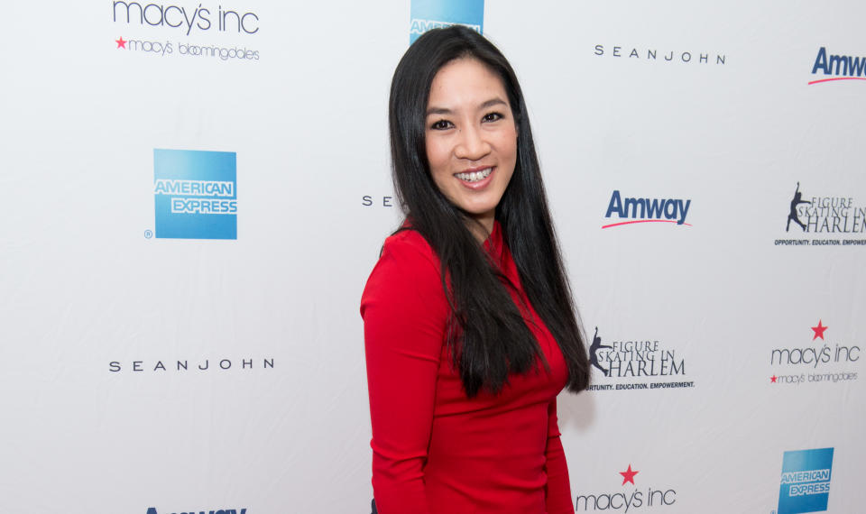 <p>Olympic figure skater Michelle Kwan attends the Skating With The Stars Gala at Trump Rink at Central Park on April 7, 2014 in New York City. (Photo by Noam Galai/WireImage) </p>