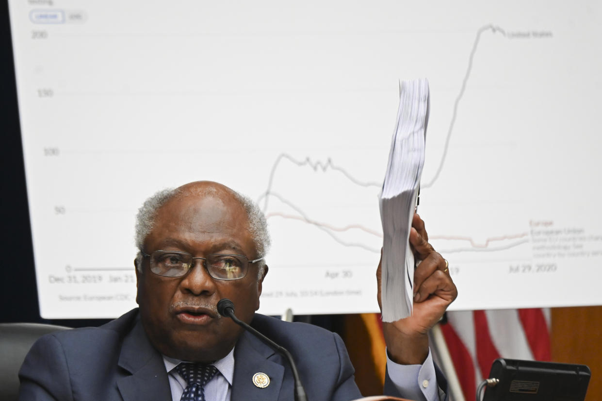 Chairman of the House Select Subcommittee on the Coronavirus Crisis House Majority Whip James Clyburn (D-SC) speaks during a hearing on July 31, 2020 in Washington, DC. (Erin Scott-Pool/Getty Images)