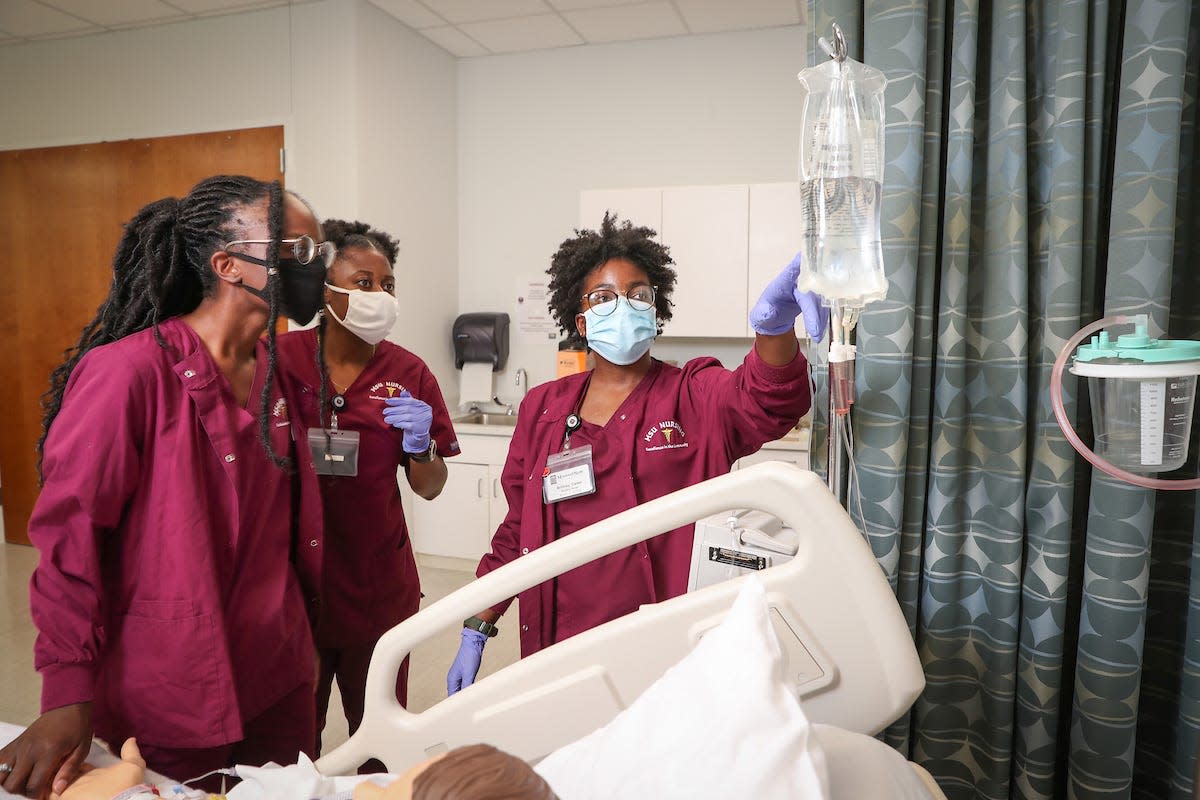 Nursing students at Missouri State University gain experience in the skills lab.