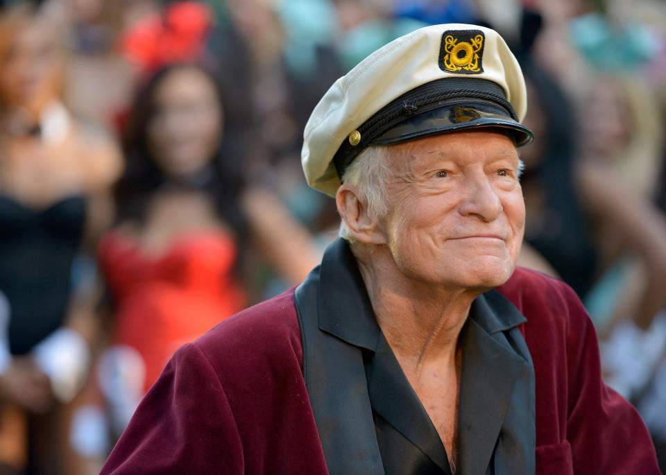 Hugh Hefner posing during Playboy’s 60th Anniversary special event in Los Angeles, California in 2014 (AFP Photo/Charley Gallay)