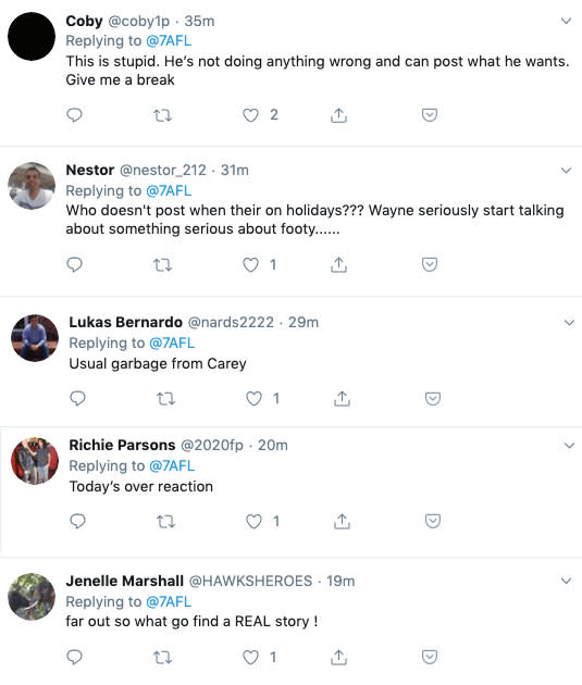 Footy fans respond to Wayne Carey's criticism of Jaidyn Stephenson. Pic: Twitter