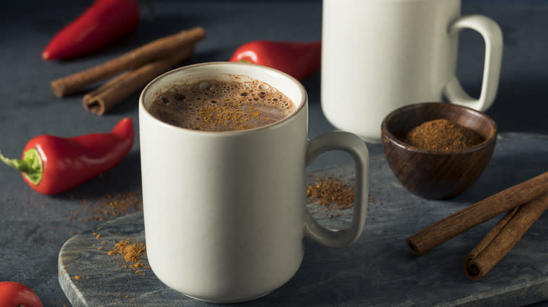 Mexican hot chocolate with cinnamon and cayenne peppers