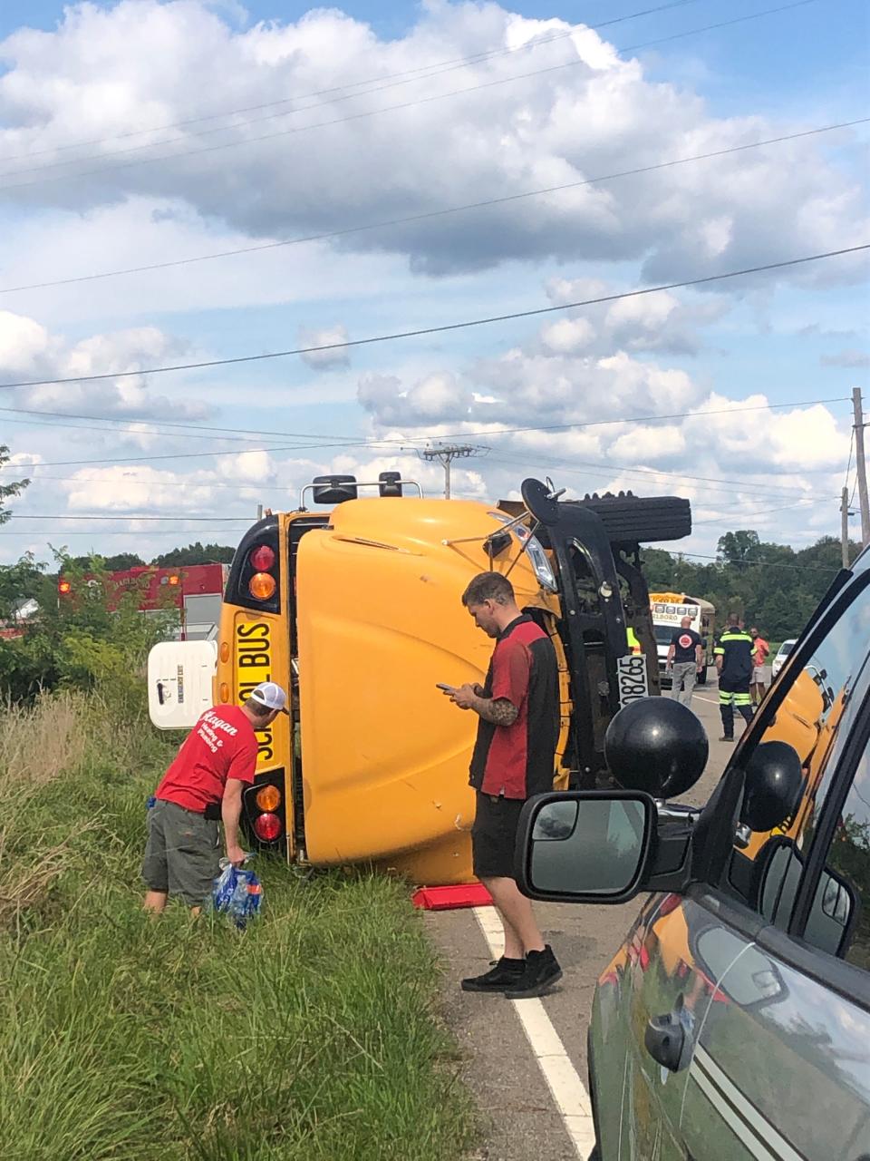 A Marlington Local school bus with 19 students overturned Monday afternoon in Marlboro Township. Police said there were no serious injuries.