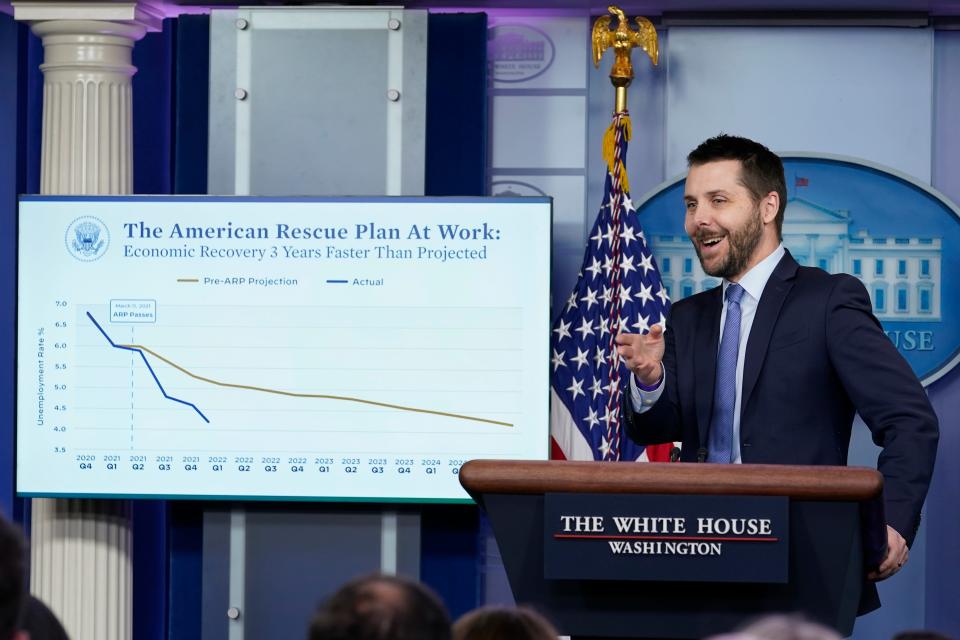 National Economic Council Director Brian Deese speaks during the daily briefing at the White House in Washington, Thursday, Dec. 9, 2021. (AP Photo/Susan Walsh) ORG XMIT: DCSW109