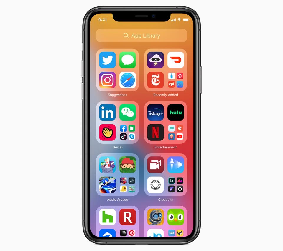 The App Library in iOS 14 will make locating infrequently used apps far easier. (Image: Apple)