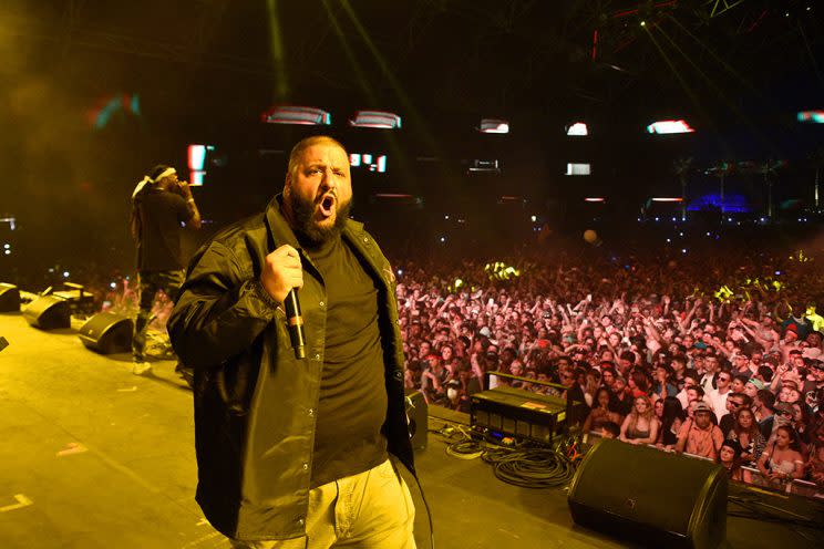 INDIO, CA – APRIL 16: DJ Khaled performs on the Sahara stage during day 3 of the Coachella Valley Music And Arts Festival (Weekend 1) at the Empire Polo Club on April 16, 2017 in Indio, California. (Photo by Kevin Mazur/Getty Images for Coachella)