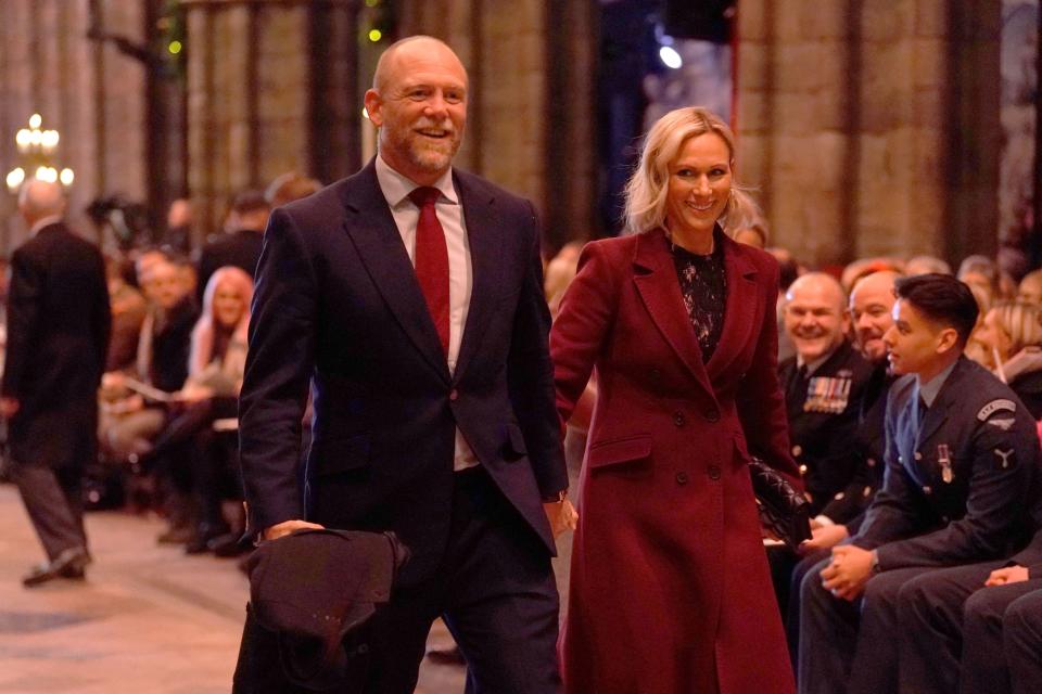 Mike Tindall and his wife Zara Tindall arrive to attend 