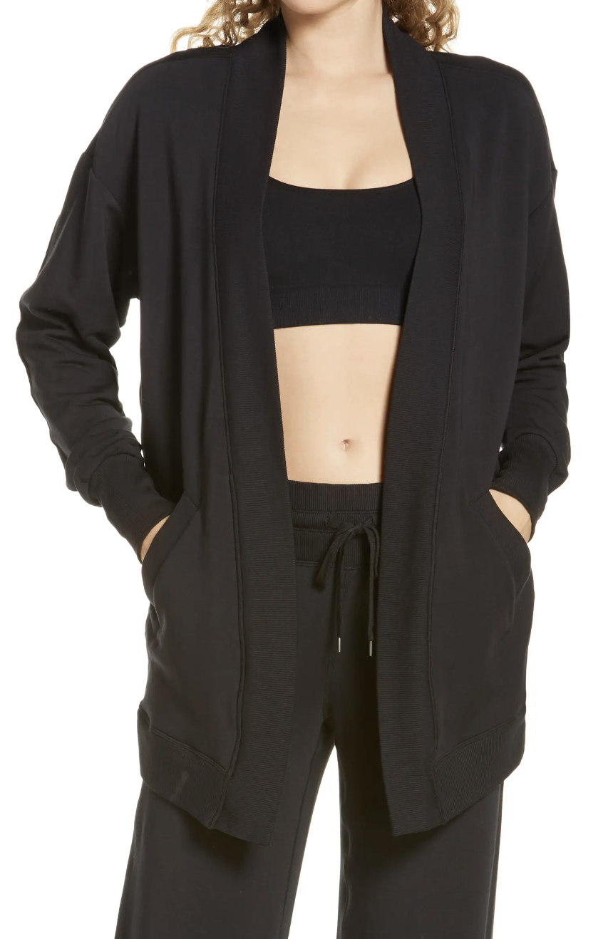 Zella Peaceful Fleece Open Front Cardigan (Photo via Nordstrom)