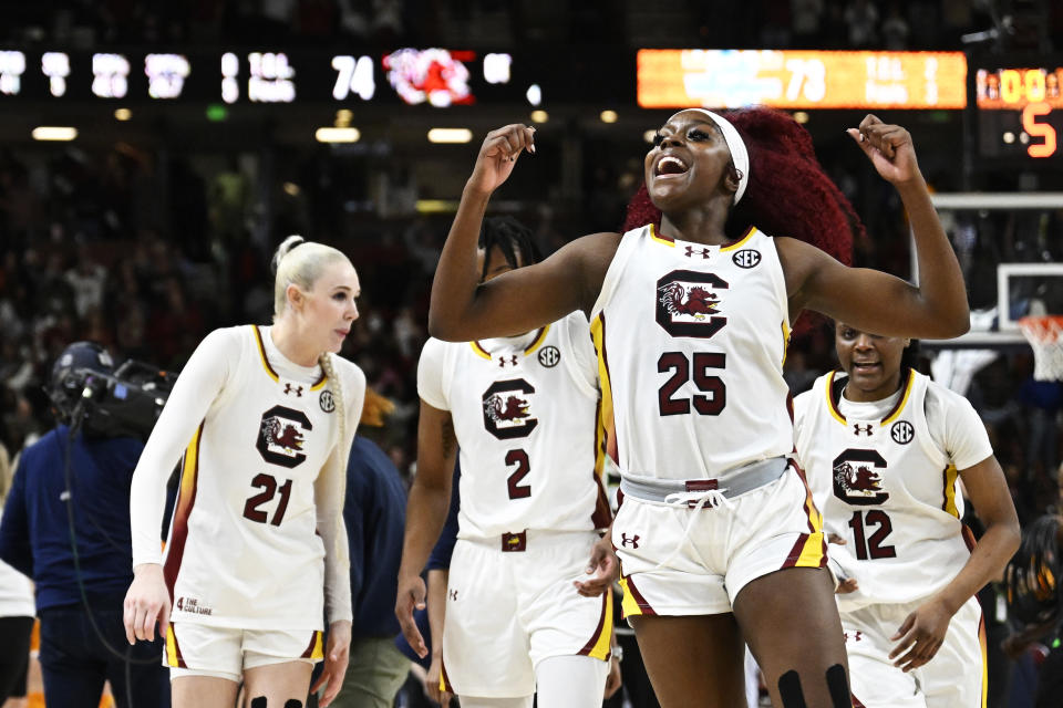 Raven Johnson made a huge 3-pointer in the final minute of the game to help seal South Carolina's win over Indiana in the Sweet 16 Friday. (Photo by Eakin Howard/Getty Images)