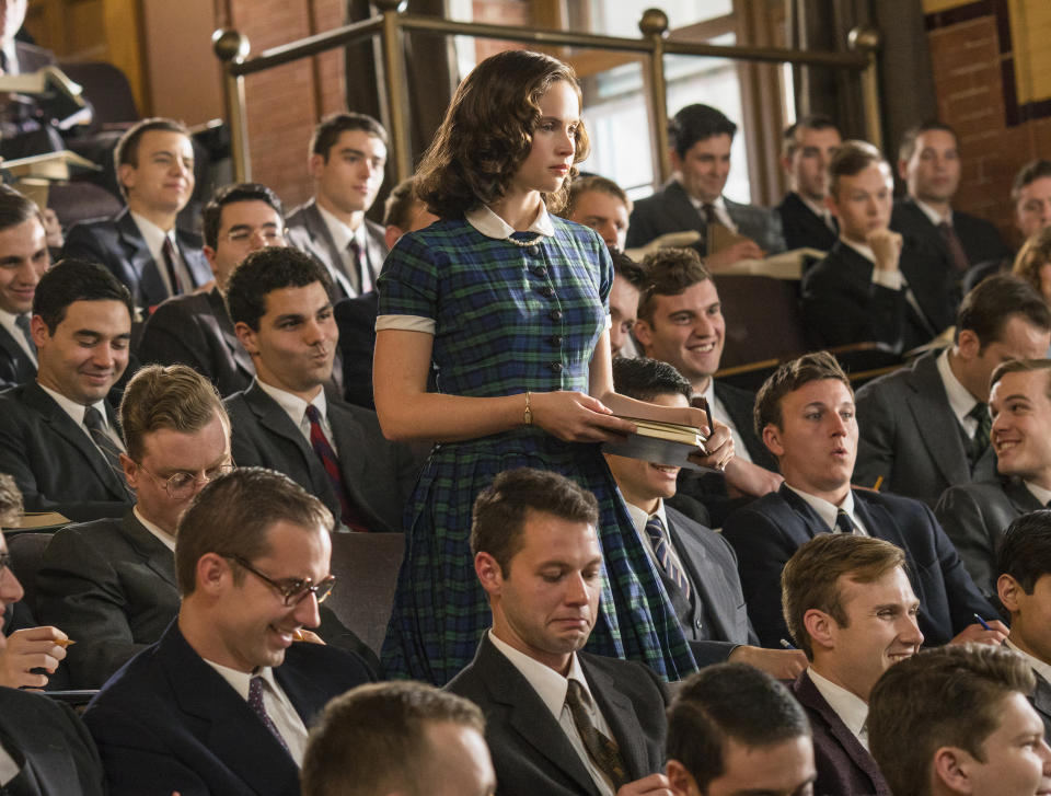 In this image released by Focus Features, Felicity Jones portrays Ruth Bader Ginsburg in a scene from "On the Basis of Sex." (Jonathan Wenk/Focus Features via AP)