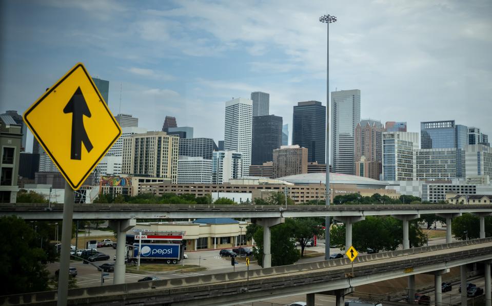 View of the skyline with the skyscrapers of Houston in Texas