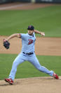 Minnesota Twins pitcher Lewis Thorpe throws to a Texas Rangers batter during the first inning of a baseball gameWednesday, May 5, 2021, in Minneapolis. (AP Photo/Stacy Bengs)