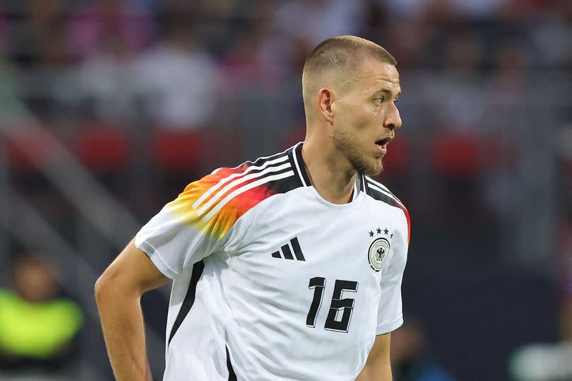 Waldemar Anton of Germany with the ball at his feet during a recent friendly with Ukraine.