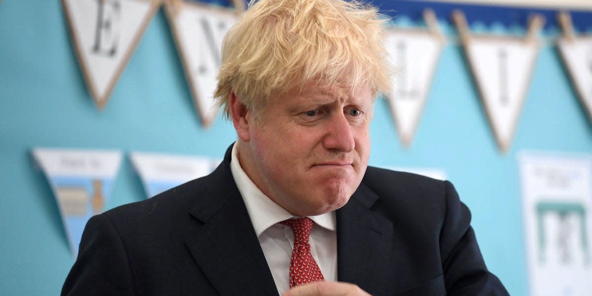 Britain's Prime Minister Boris Johnson reacts during a visit to The Discovery School in Kent, Britain July 20, 2020. Jeremy Selwyn/Pool via REUTERS