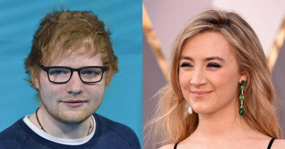 Actress Saoirse Ronan wrote ‘Galway Grill’ on her handwritten tattoo design for Ed Sheeran (Photo: Flavio Lo Scalzo/AGF/REX/Shutterstock/David Fisher) 