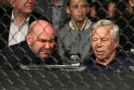 <p>New England Patriots owner Bob Kraft watches the featherweight bout between Miesha Tate of the United States and Raquel Pennington of the United States during the UFC 205 event at Madison Square Garden on November 12, 2016 in New York City. (Photo by Jeff Bottari/Zuffa LLC/Zuffa LLC via Getty Images) </p>