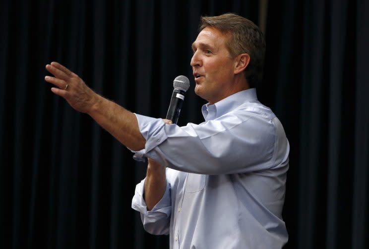 Arizona Republican Sen. Jeff Flake takes a question from the audience during a town hall in April in Mesa, Ariz. (Photo: Ross D. Franklin/AP)