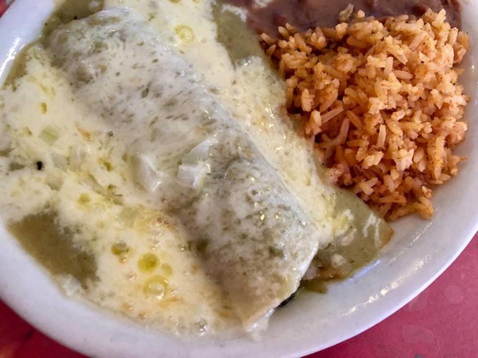 A spinach enchilada lunch special at Benito’s.