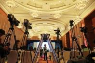 Cameras are set up for the G20 High-level Tax Symposium held before the G20 Finance Ministers and Central Bank Governors Meeting in Chengdu in Southwestern China's Sichuan province, Saturday, July 23, 2016. REUTERS/Ng Han Guan/Pool