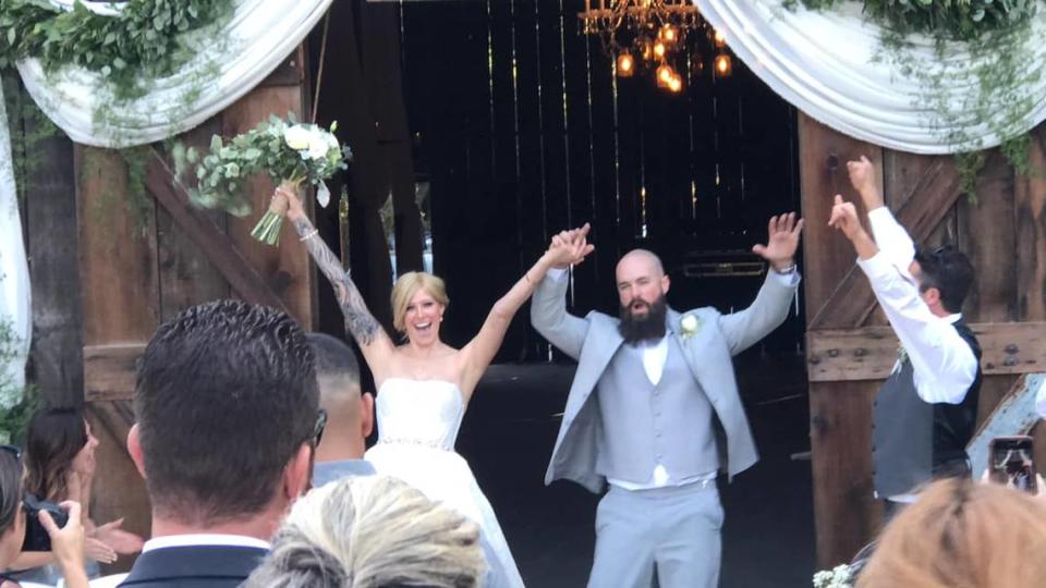 Brittany and Travis Hunt celebrate on their wedding day at La Cuesta Ranch in San Luis Obispo. Brittany Hunt died Jan. 22, 2022.
