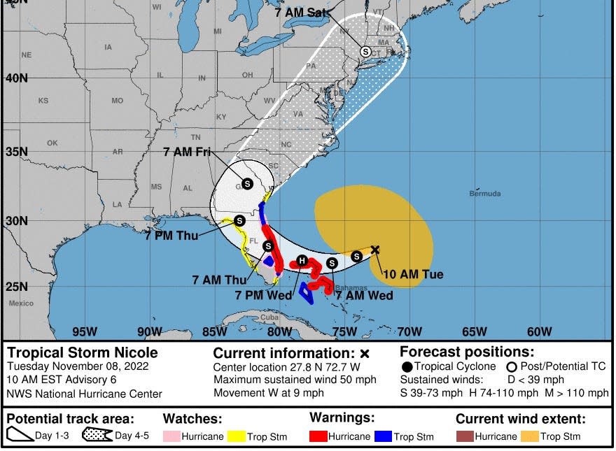 Tropical Storm Nicole as of 10 a.m. Tuesday.