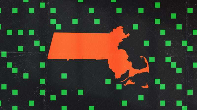 Artistic representation of the state of Massachusetts among data.